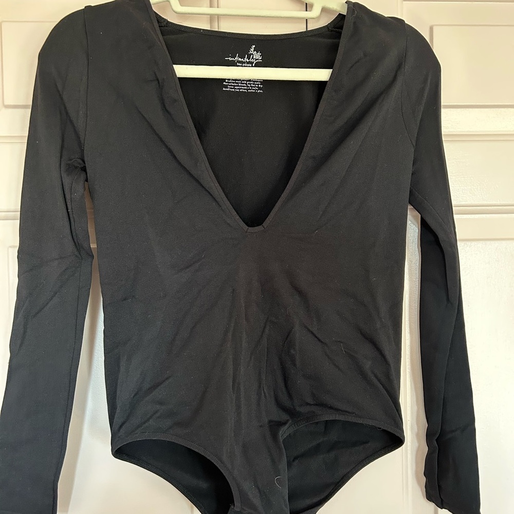 Free People Plunge Neck Black Bodysuit